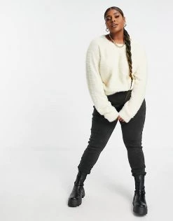 Wednesday's Girl Curve Jumper In Fluffy Cable Knit For Women Cream -Wednesday's Girl Sales 2022 unnamed file 893