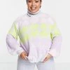 Wednesday's Girl Curve High Neck Jumper In Pastel Heart Knit For Women Grey Multi Heart