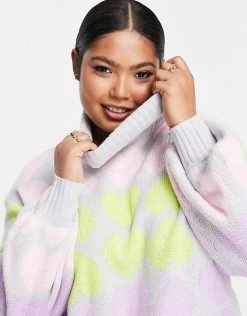 Wednesday's Girl Curve High Neck Jumper In Pastel Heart Knit For Women Grey Multi Heart -Wednesday's Girl Sales 2022 unnamed file 912
