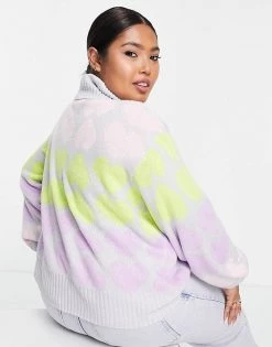 Wednesday's Girl Curve High Neck Jumper In Pastel Heart Knit For Women Grey Multi Heart -Wednesday's Girl Sales 2022 unnamed file 913