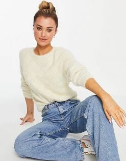 Wednesday's Girl Jumper In Fluffy Cable Knit For Women Cream