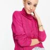 Wednesday's Girl High Neck Jumper In Cable Knit For Women Raspberry