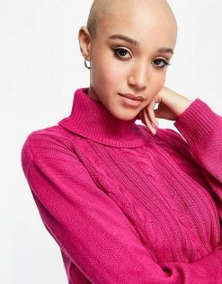 Wednesday's Girl High Neck Jumper In Cable Knit For Women Raspberry -Wednesday's Girl Sales 2022 unnamed file 922