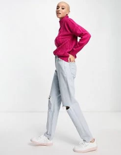 Wednesday's Girl High Neck Jumper In Cable Knit For Women Raspberry -Wednesday's Girl Sales 2022 unnamed file 923