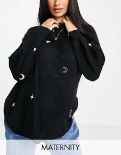 Wednesday's Girl Maternity Jumper With Celestial Embroidery For Women Black -Wednesday's Girl Sales 2022 unnamed file 929