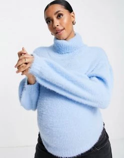 Wednesday's Girl Maternity Ultimate Relaxed Jumper With Roll Neck For Women Light Blue -Wednesday's Girl Sales 2022 unnamed file 933