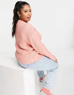 Wednesday's Girl Curve Cardigan With Vintage Stitch Detail For Women Rose Pink -Wednesday's Girl Sales 2022 unnamed file 937