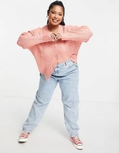 Wednesday's Girl Curve Cardigan With Vintage Stitch Detail For Women Rose Pink -Wednesday's Girl Sales 2022 unnamed file 938