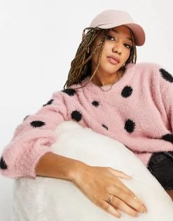 Wednesday's Girl Oversized Jumper In Fluffy Spot For Women Pink Spot -Wednesday's Girl Sales 2022 unnamed file 947
