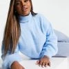 Wednesday's Girl Curve Ultimate Relaxed Jumper With High Neck For Women Light Blue