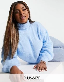 Wednesday's Girl Curve Ultimate Relaxed Jumper With High Neck For Women Light Blue