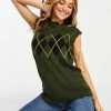 Wednesday's Girl Relaxed Sweater Vest In Argyle Knit For Women Olive -Wednesday's Girl Sales 2022 unnamed file 960