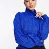 Wednesday's Girl High Neck Jumper With Balloon Sleeves In Chunky Knit For Women Cobalt