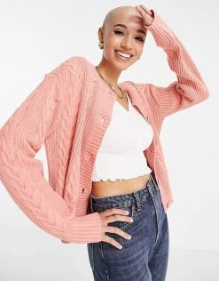 Wednesday's Girl Cardigan With Vintage Stitch Detail Co-ord For Women Rose Pink