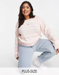 Wednesday's Girl Curve Relaxed Jumper In Pastel Stripe For Women Pink Cream
