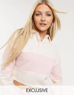 Wednesday's Girl Relaxed Sweatshirt With Contrast Stripe For Women Pink Ivory Stripe -Wednesday's Girl Sales 2022 unnamed file 994