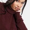 Wednesday's Girl Curve High Neck Jumper With Pockets For Women Burgundy -Wednesday's Girl Sales 2022 unnamed file 995