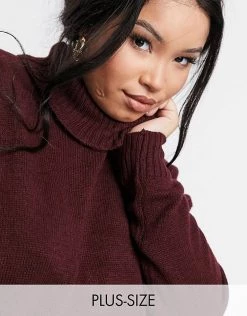 Wednesday's Girl Curve High Neck Jumper With Pockets For Women Burgundy -Wednesday's Girl Sales 2022 unnamed file 999